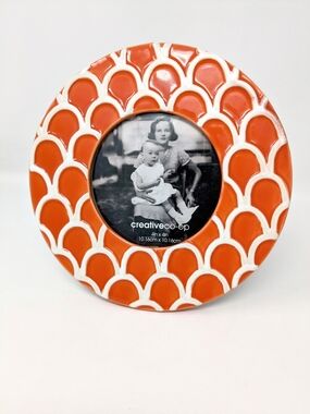 creative co-op Orange Ceramic Round Picture Frame